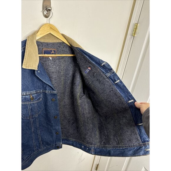Mustang Roughrider Stormrider Men XL Blanket Lined Denim Jacket Kom Logo - Picture 6 of 9